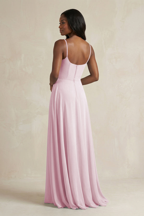 A-Line Spaghetti Straps Chiffon Bridesmaid Dress in Candy Pink (2) | KISSBRIDAL