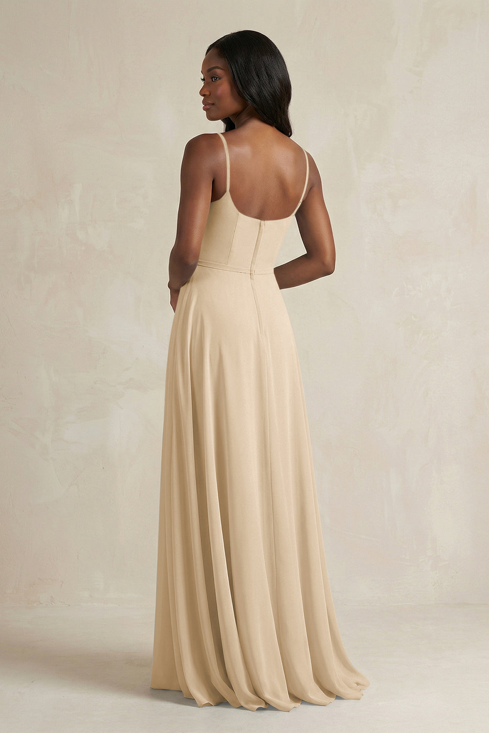 A-Line Spaghetti Straps Chiffon Bridesmaid Dress in Champagne