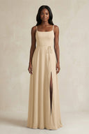 A-Line Spaghetti Straps Chiffon Bridesmaid Dress in Champagne | KISSBRIDAL