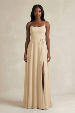 A-Line Spaghetti Straps Chiffon Bridesmaid Dress in Champagne | KISSBRIDAL