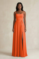 A-Line Spaghetti Straps Chiffon Bridesmaid Dress in Cinnamon | KISSBRIDAL