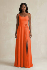 A-Line Spaghetti Straps Chiffon Bridesmaid Dress in Cinnamon | KISSBRIDAL