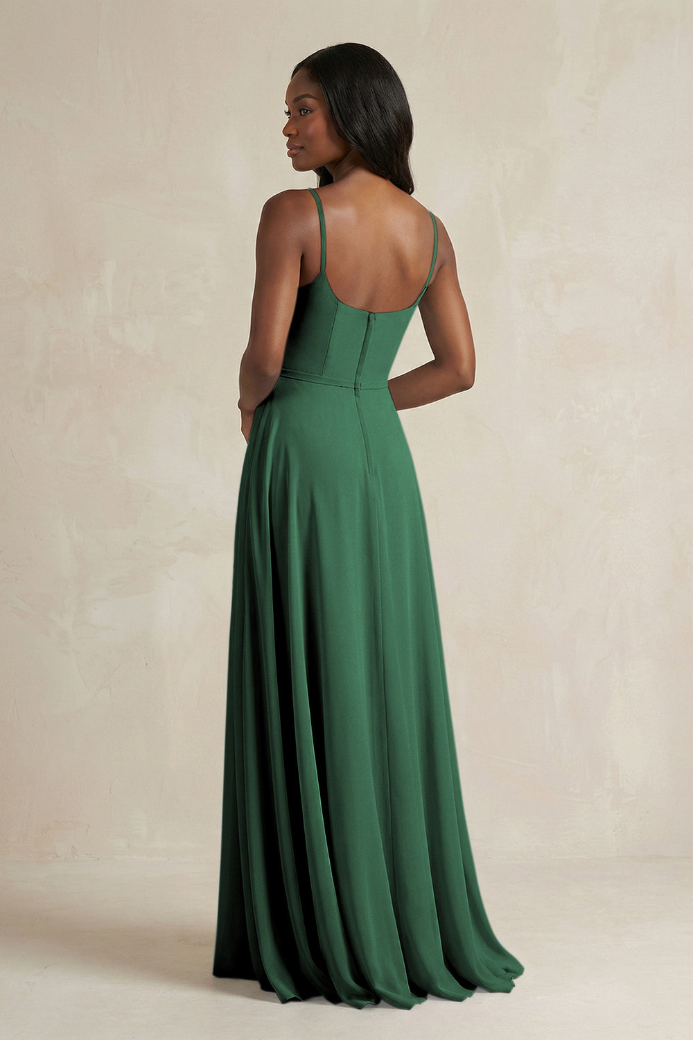 A-Line Spaghetti Straps Chiffon Bridesmaid Dress in Dark Green