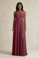 A-Line Spaghetti Straps Chiffon Bridesmaid Dress in Desert Rose | KISSBRIDAL