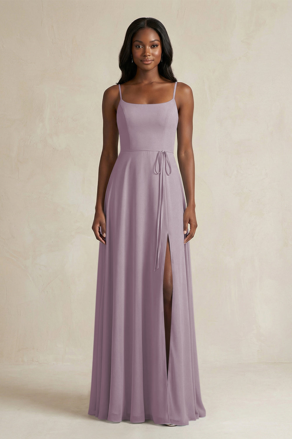 A-Line Spaghetti Straps Chiffon Bridesmaid Dress in Dusk