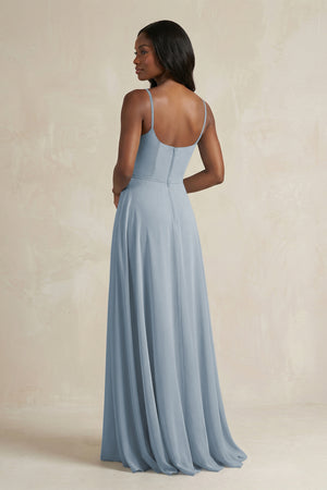 A-Line Spaghetti Straps Chiffon Bridesmaid Dress in Dusty Blue (2) | KISSBRIDAL