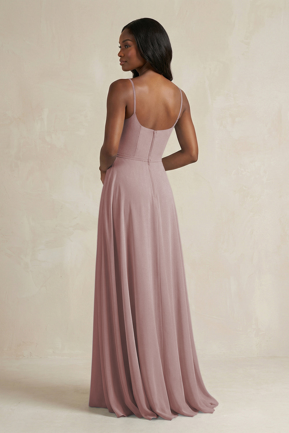A-Line Spaghetti Straps Chiffon Bridesmaid Dress in Dusty Rose
