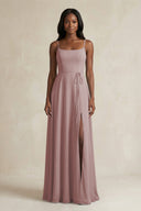 A-Line Spaghetti Straps Chiffon Bridesmaid Dress in Dusty Rose | KISSBRIDAL
