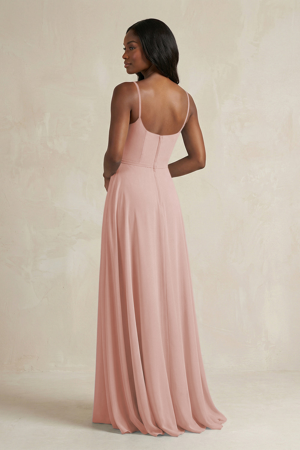 A-Line Spaghetti Straps Chiffon Bridesmaid Dress in English Rose