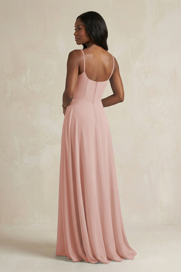 A-Line Spaghetti Straps Chiffon Bridesmaid Dress in English Rose (2) | KISSBRIDAL