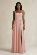 A-Line Spaghetti Straps Chiffon Bridesmaid Dress in English Rose | KISSBRIDAL