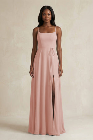 A-Line Spaghetti Straps Chiffon Bridesmaid Dress in English Rose | KISSBRIDAL