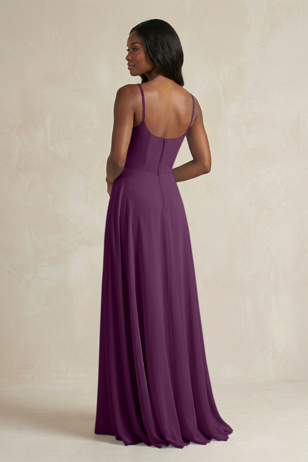 A-Line Spaghetti Straps Chiffon Bridesmaid Dress in Fig