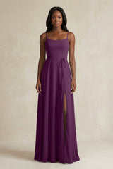 A-Line Spaghetti Straps Chiffon Bridesmaid Dress in Fig | KISSBRIDAL