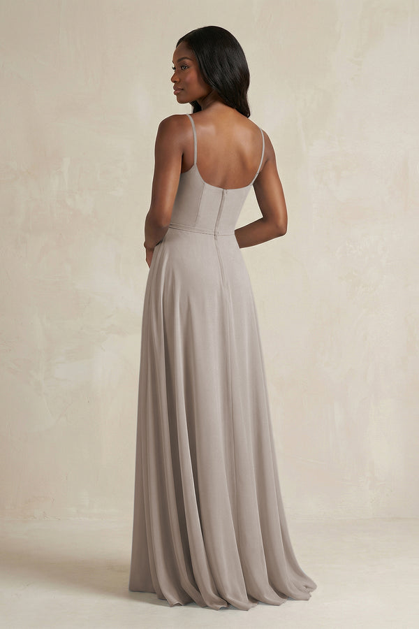 A-Line Spaghetti Straps Chiffon Bridesmaid Dress in Frost (2) | KISSBRIDAL