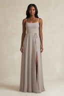 A-Line Spaghetti Straps Chiffon Bridesmaid Dress in Frost | KISSBRIDAL