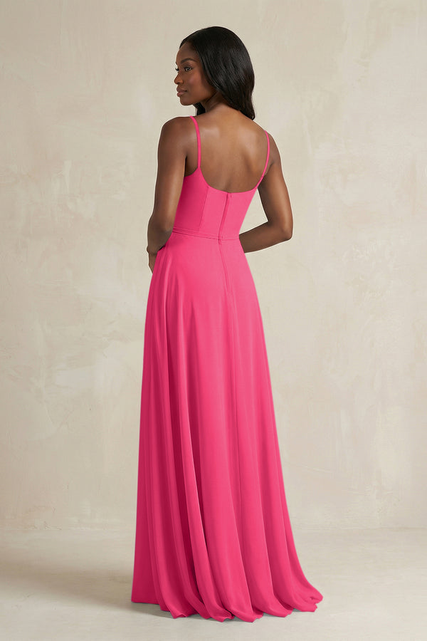 A-Line Spaghetti Straps Chiffon Bridesmaid Dress in Fuchsia (2) | KISSBRIDAL