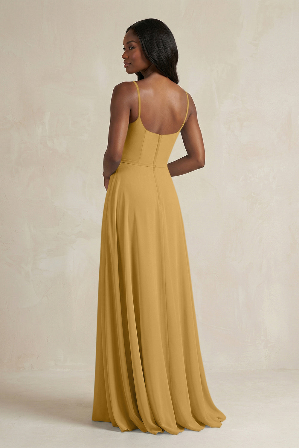 A-Line Spaghetti Straps Chiffon Bridesmaid Dress in Marigold