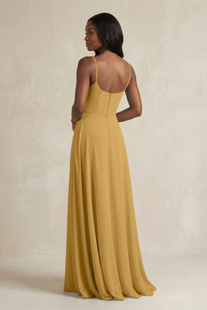 A-Line Spaghetti Straps Chiffon Bridesmaid Dress in Marigold (2) | KISSBRIDAL
