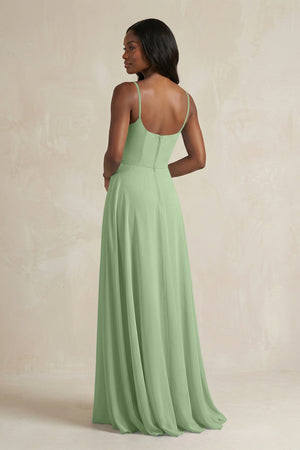 A-Line Spaghetti Straps Chiffon Bridesmaid Dress in Matcha (2) | KISSBRIDAL