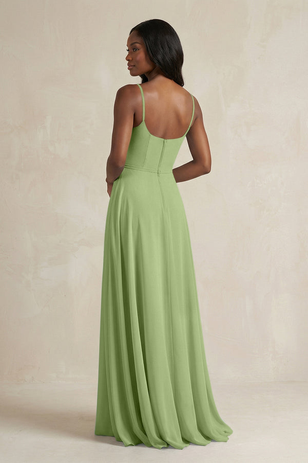 A - Line Spaghetti Straps Chiffon Bridesmaid Dress in Matcha - SHE IS ME Bridesmaid Dresses
