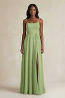 A - Line Spaghetti Straps Chiffon Bridesmaid Dress in Matcha - SHE IS ME Bridesmaid Dresses