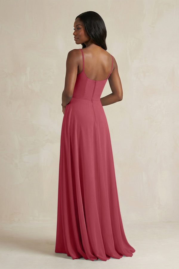 A-Line Spaghetti Straps Chiffon Bridesmaid Dress in Merlot (2) | KISSBRIDAL