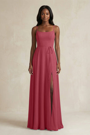 A-Line Spaghetti Straps Chiffon Bridesmaid Dress in Merlot | KISSBRIDAL