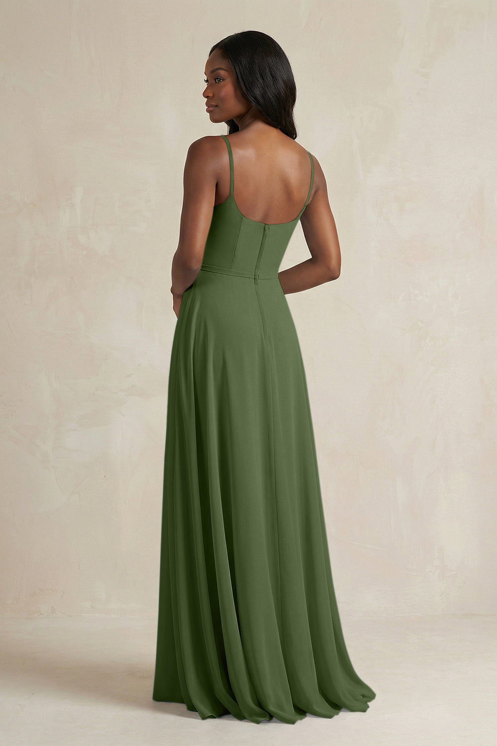 A-Line Spaghetti Straps Chiffon Bridesmaid Dress in Moss