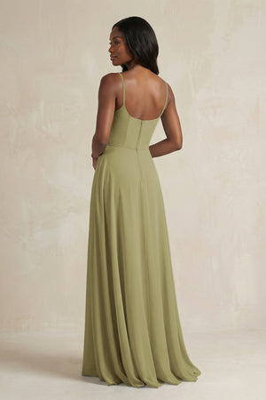 A-Line Spaghetti Straps Chiffon Bridesmaid Dress in Moss Green (2) | KISSBRIDAL