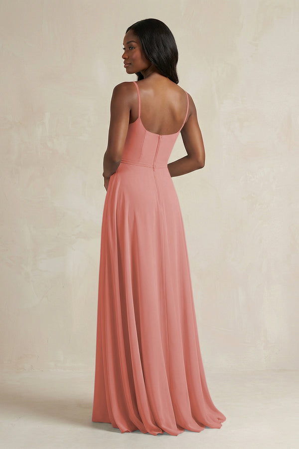A-Line Spaghetti Straps Chiffon Bridesmaid Dress in Mulberry (2) | KISSBRIDAL