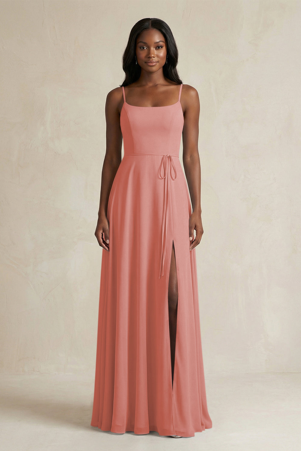 A-Line Spaghetti Straps Chiffon Bridesmaid Dress in Mulberry
