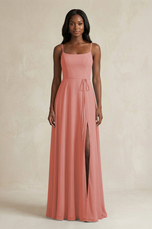 A-Line Spaghetti Straps Chiffon Bridesmaid Dress in Mulberry | KISSBRIDAL
