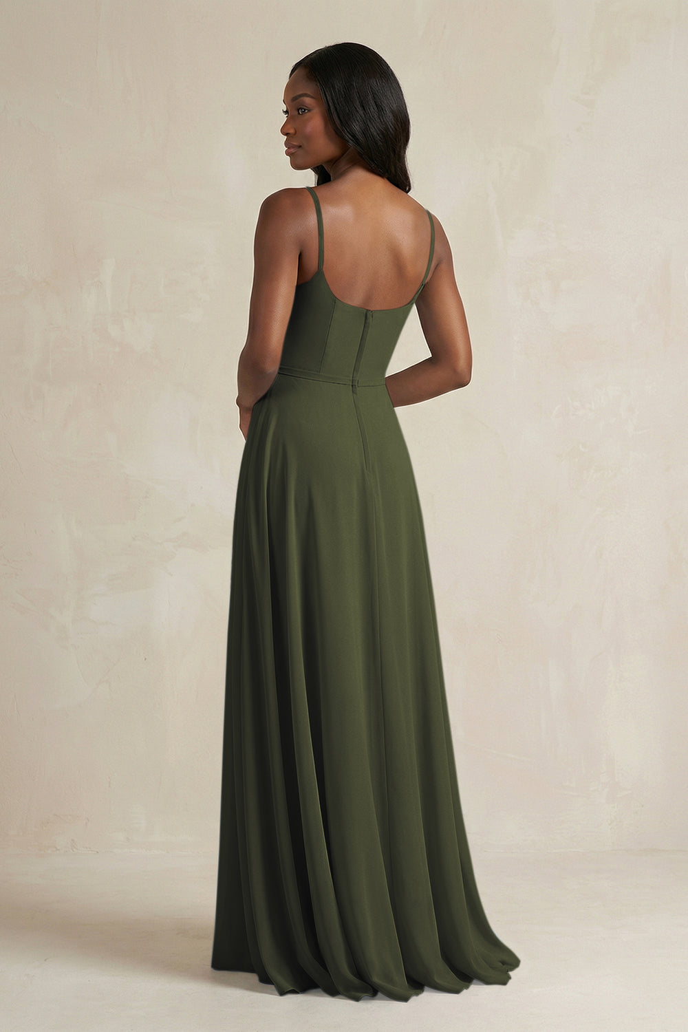 A-Line Spaghetti Straps Chiffon Bridesmaid Dress in Olive