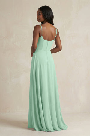 A-Line Spaghetti Straps Chiffon Bridesmaid Dress in Pale Pistachio (2) | KISSBRIDAL