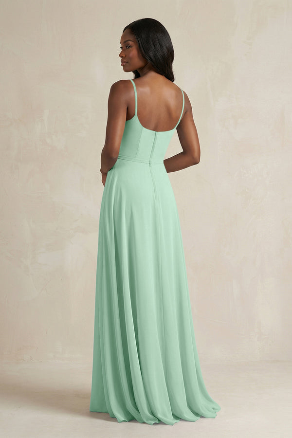 A-Line Spaghetti Straps Chiffon Bridesmaid Dress in Pale Pistachio (2) | KISSBRIDAL