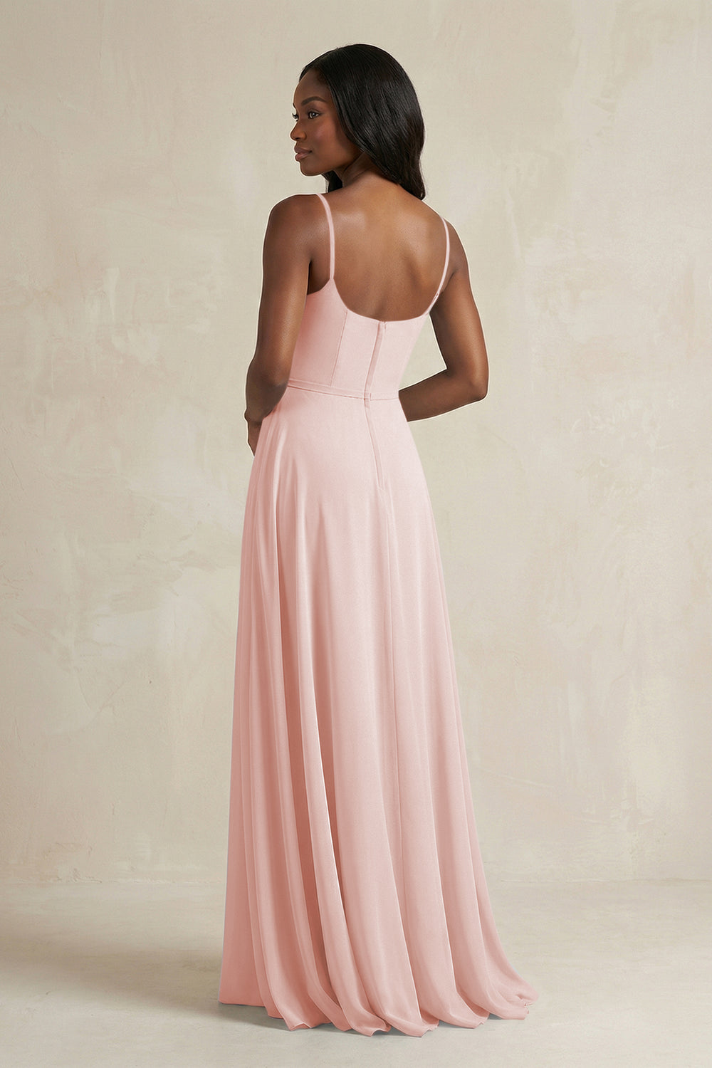 A-Line Spaghetti Straps Chiffon Bridesmaid Dress in Rose Petal
