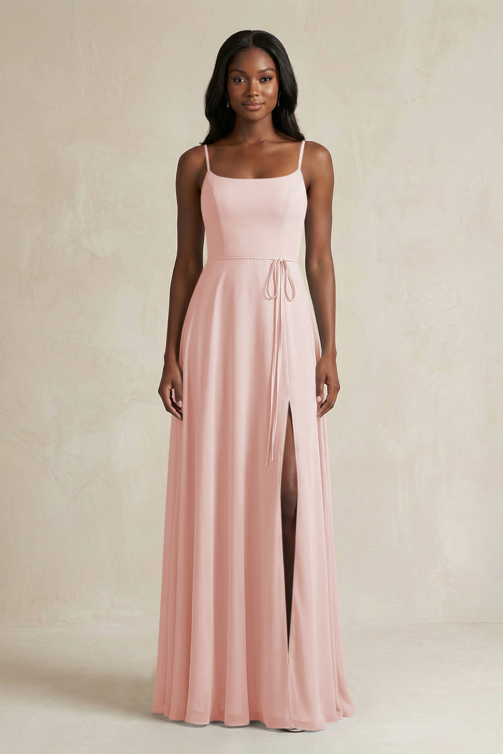 A-Line Spaghetti Straps Chiffon Bridesmaid Dress in Rose Petal