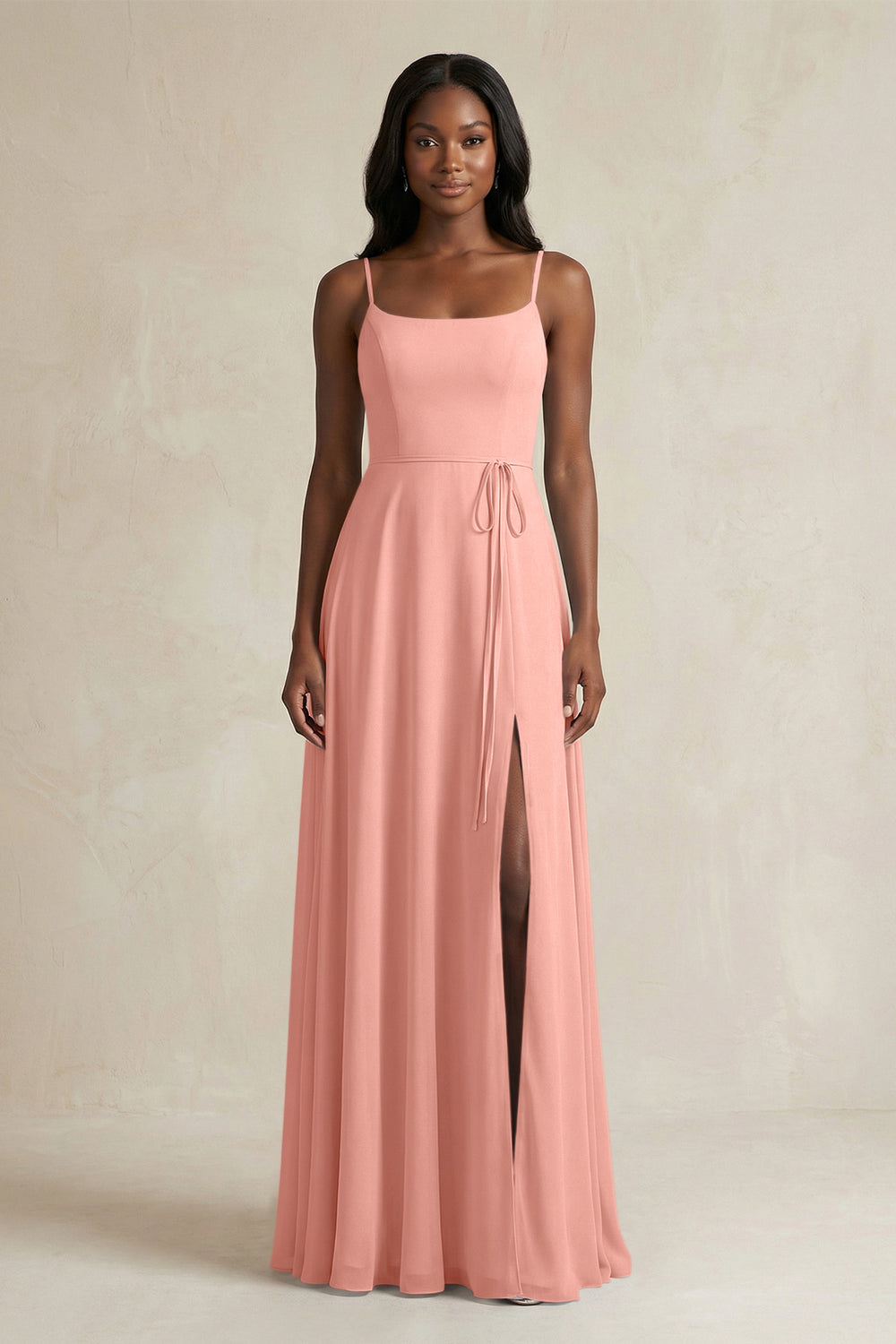 A-Line Spaghetti Straps Chiffon Bridesmaid Dress in Rosette