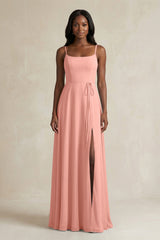 A-Line Spaghetti Straps Chiffon Bridesmaid Dress in Rosette | KISSBRIDAL