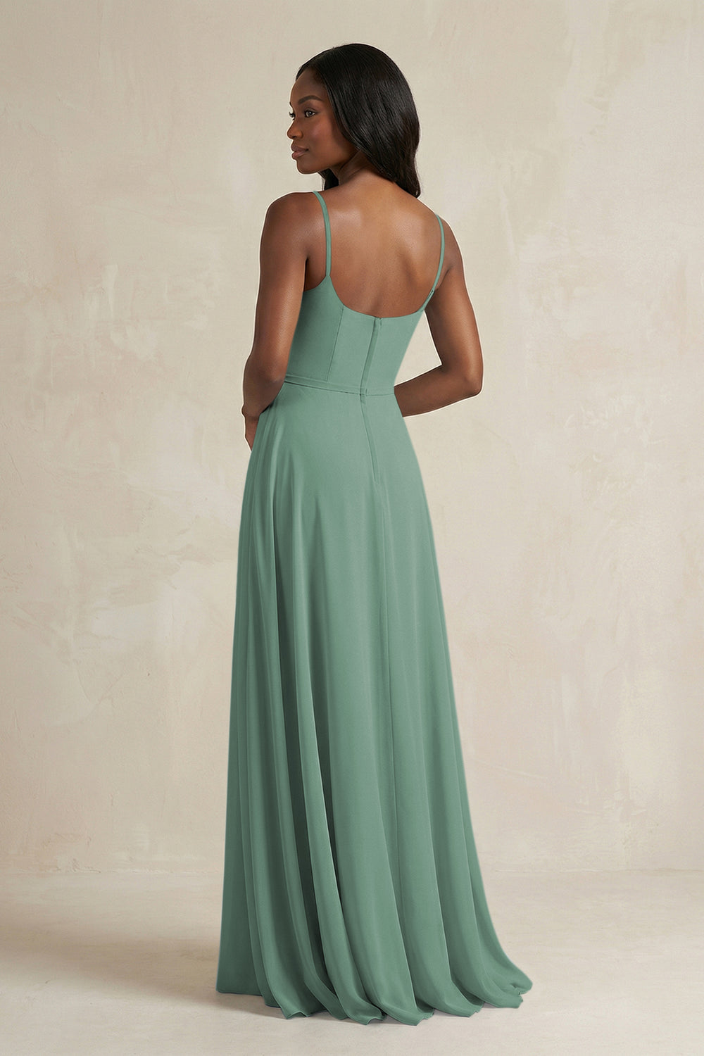 A-Line Spaghetti Straps Chiffon Bridesmaid Dress in Sea Glass