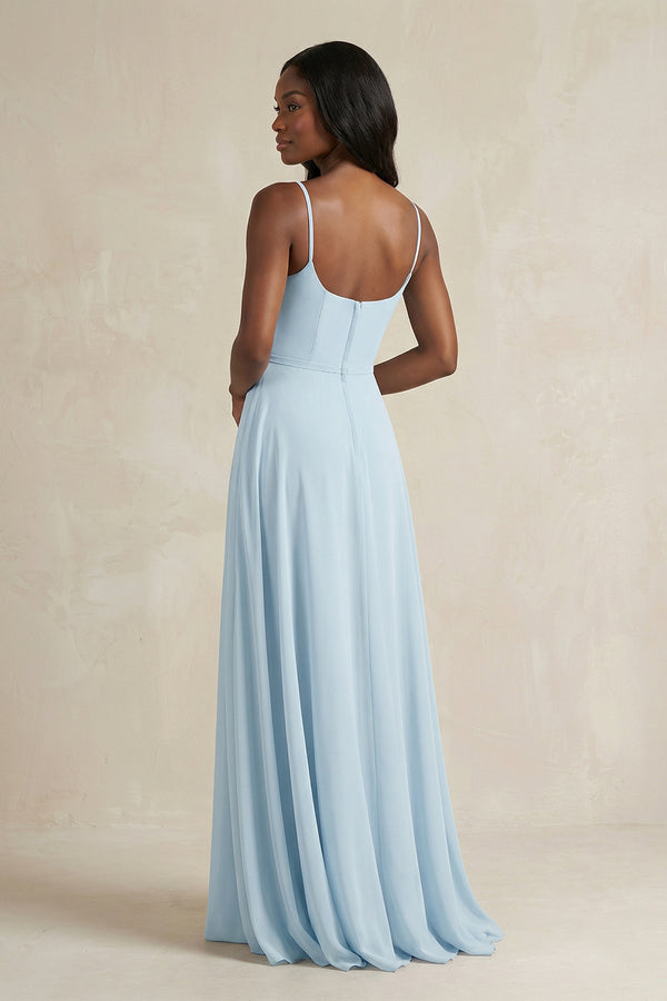 A-Line Spaghetti Straps Chiffon Bridesmaid Dress in Sky Blue (2) | KISSBRIDAL