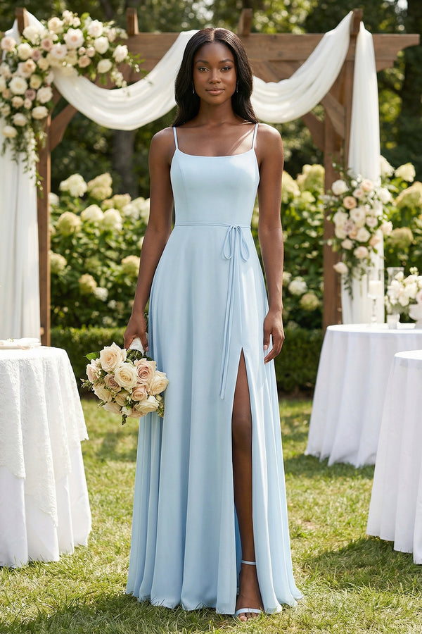 A-Line Spaghetti Straps Chiffon Bridesmaid Dress in Sky Blue (4) | KISSBRIDAL