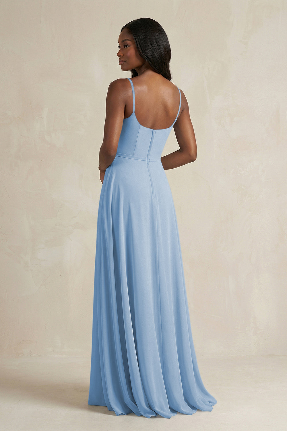A-Line Spaghetti Straps Chiffon Bridesmaid Dress in Steel Blue