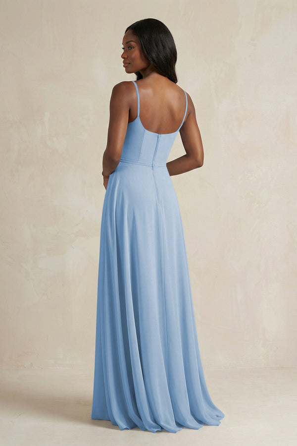 A-Line Spaghetti Straps Chiffon Bridesmaid Dress in Steel Blue (2) | KISSBRIDAL