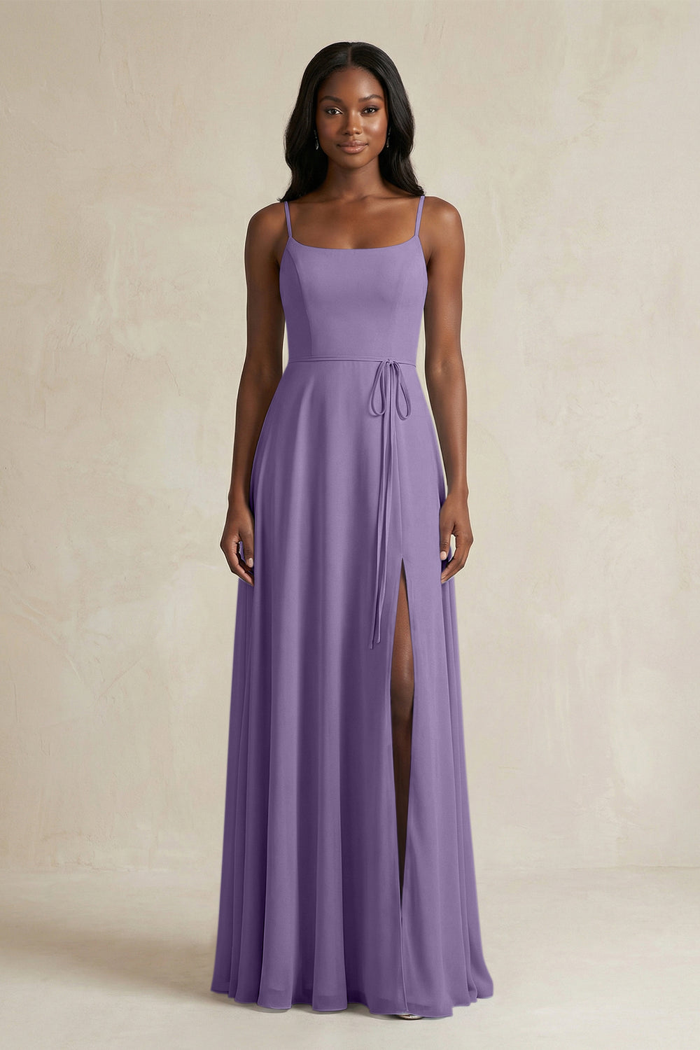 A-Line Spaghetti Straps Chiffon Bridesmaid Dress in Tahiti