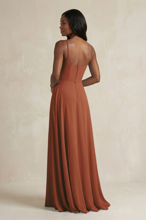 A-Line Spaghetti Straps Chiffon Bridesmaid Dress in Terracotta (2) | KISSBRIDAL