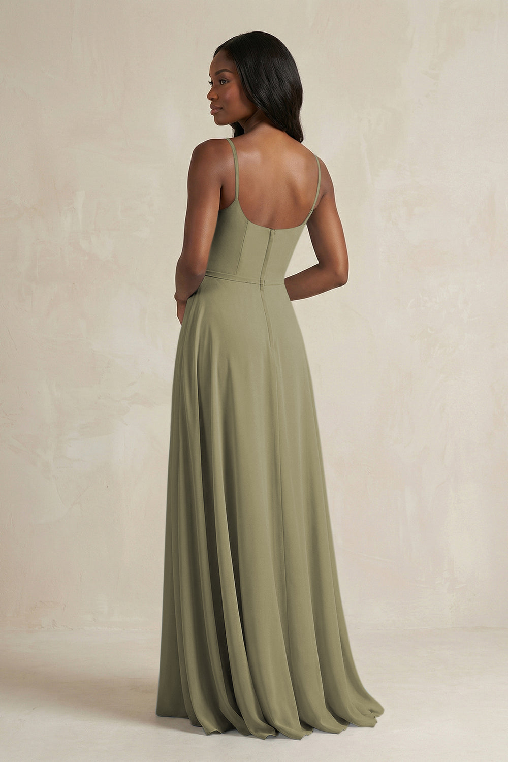 A-Line Spaghetti Straps Chiffon Bridesmaid Dress in Thyme