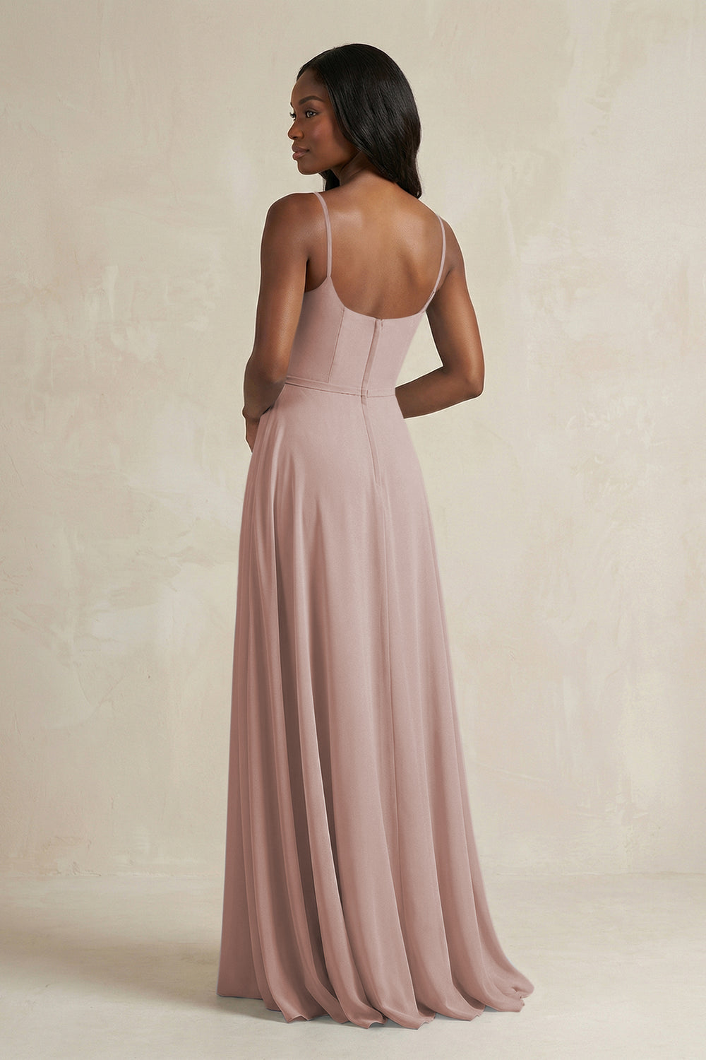 A-Line Spaghetti Straps Chiffon Bridesmaid Dress in Toffee