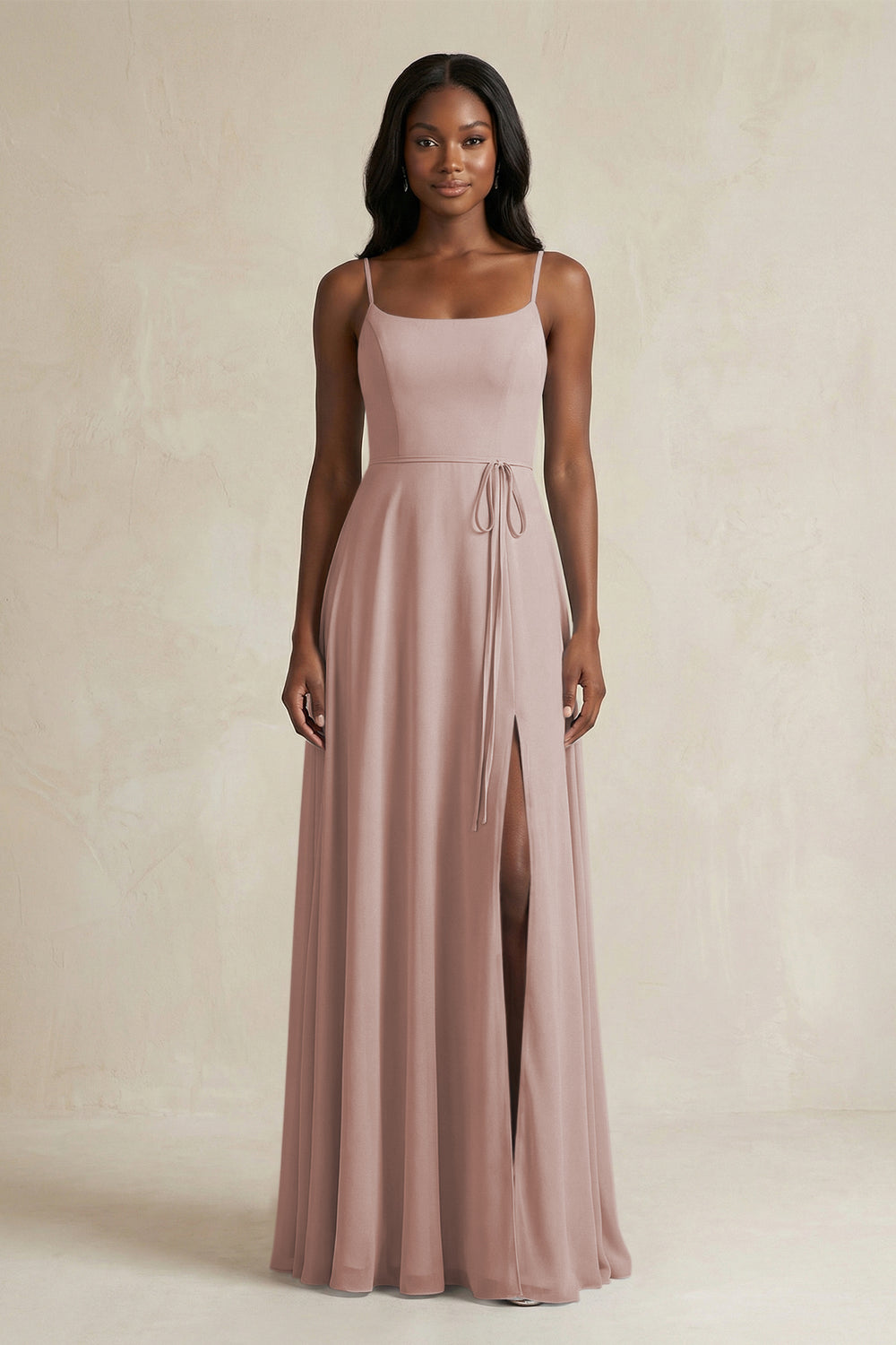 A-Line Spaghetti Straps Chiffon Bridesmaid Dress in Toffee